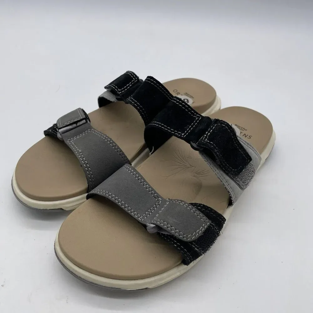 Earth Origins Grey | Black Vesper Slip On Slides Size 6.5 Strappy Sandals‎